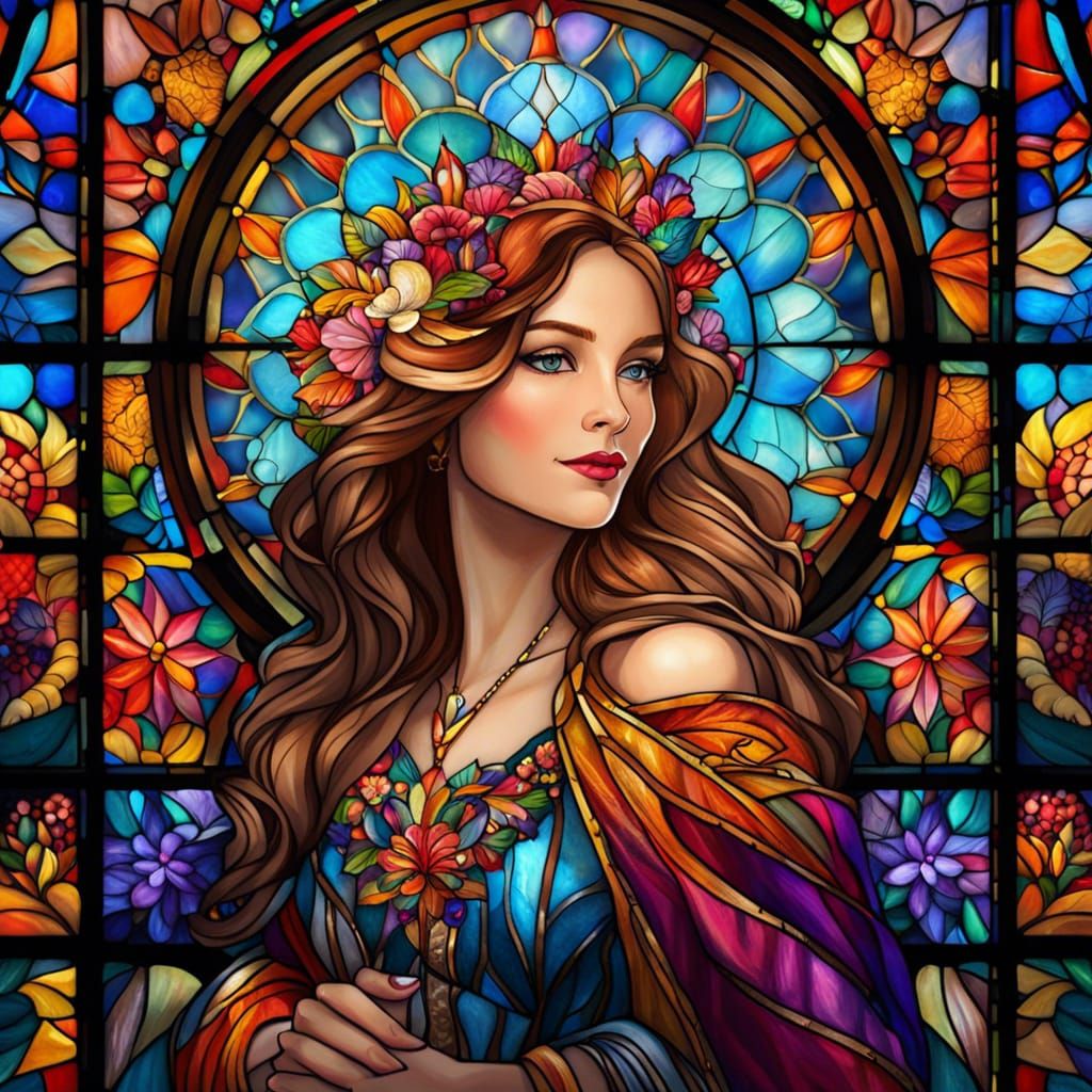 Mandalas_in_a_portrait :: Maximalist opalescent_stained_glass_window ...