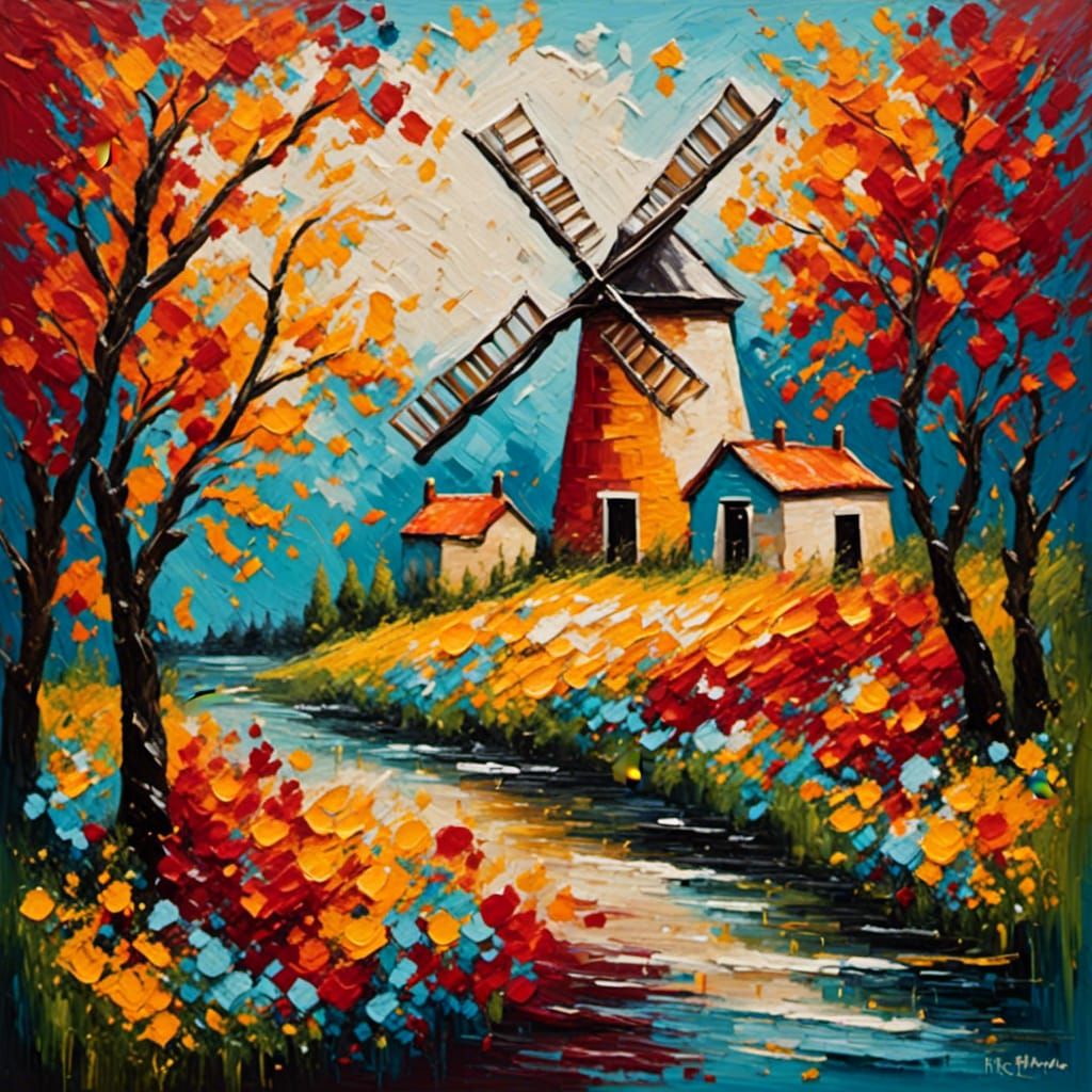 <lora:ImpastoXL:1.0>
windmill sunny day colorful bold color vibrant 