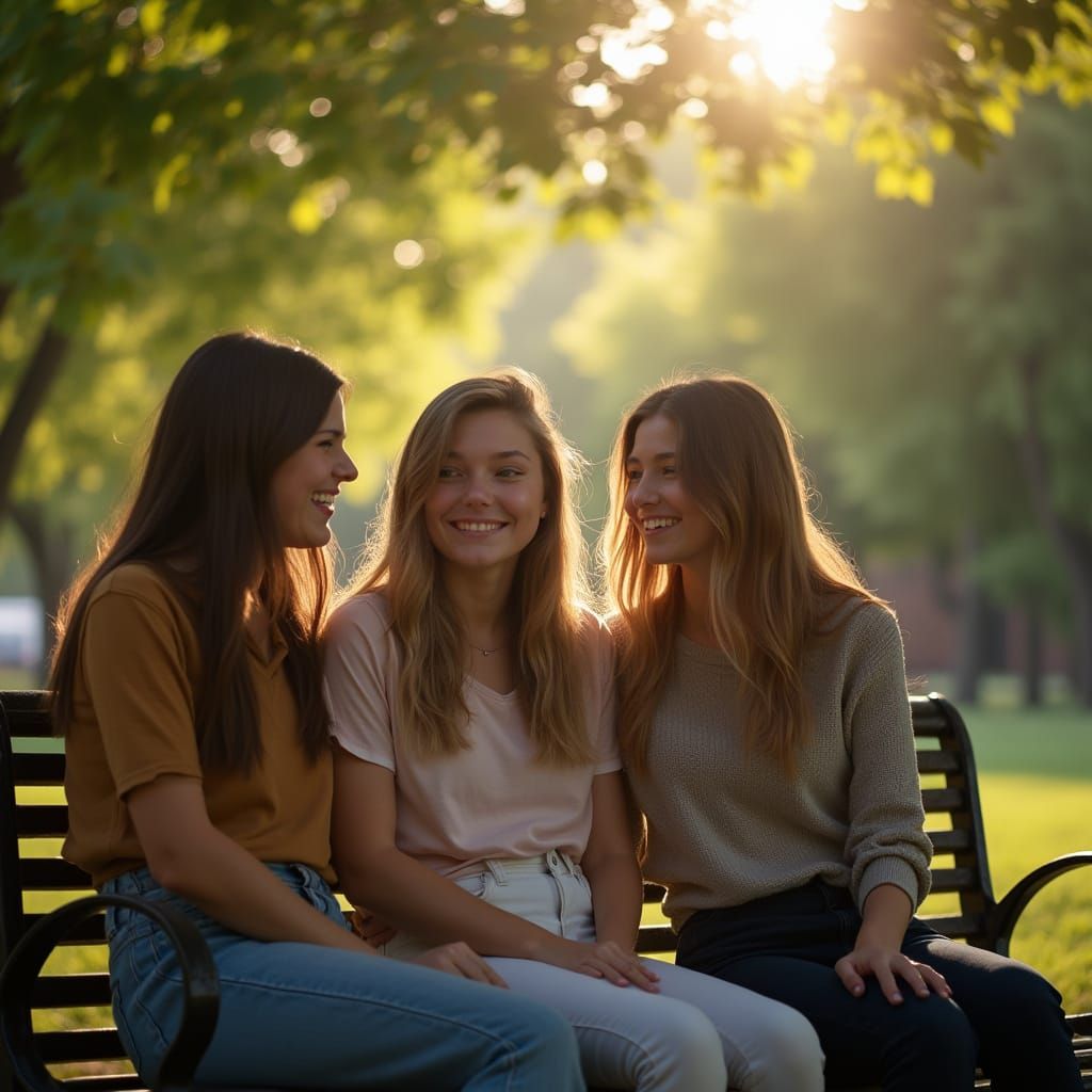 Teenage Girls Sharing Secrets in Sunlight: Photorealistic Po...