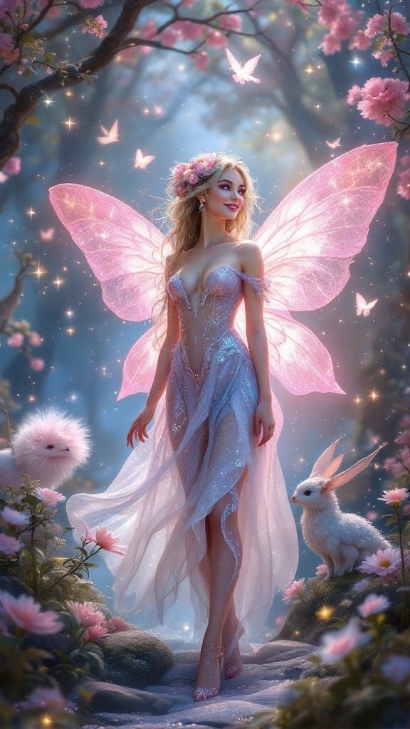 Elfe Frau jung sehr lange weiße Haar im Märchenland Glitzer Magie Fantasie funkelnd My...