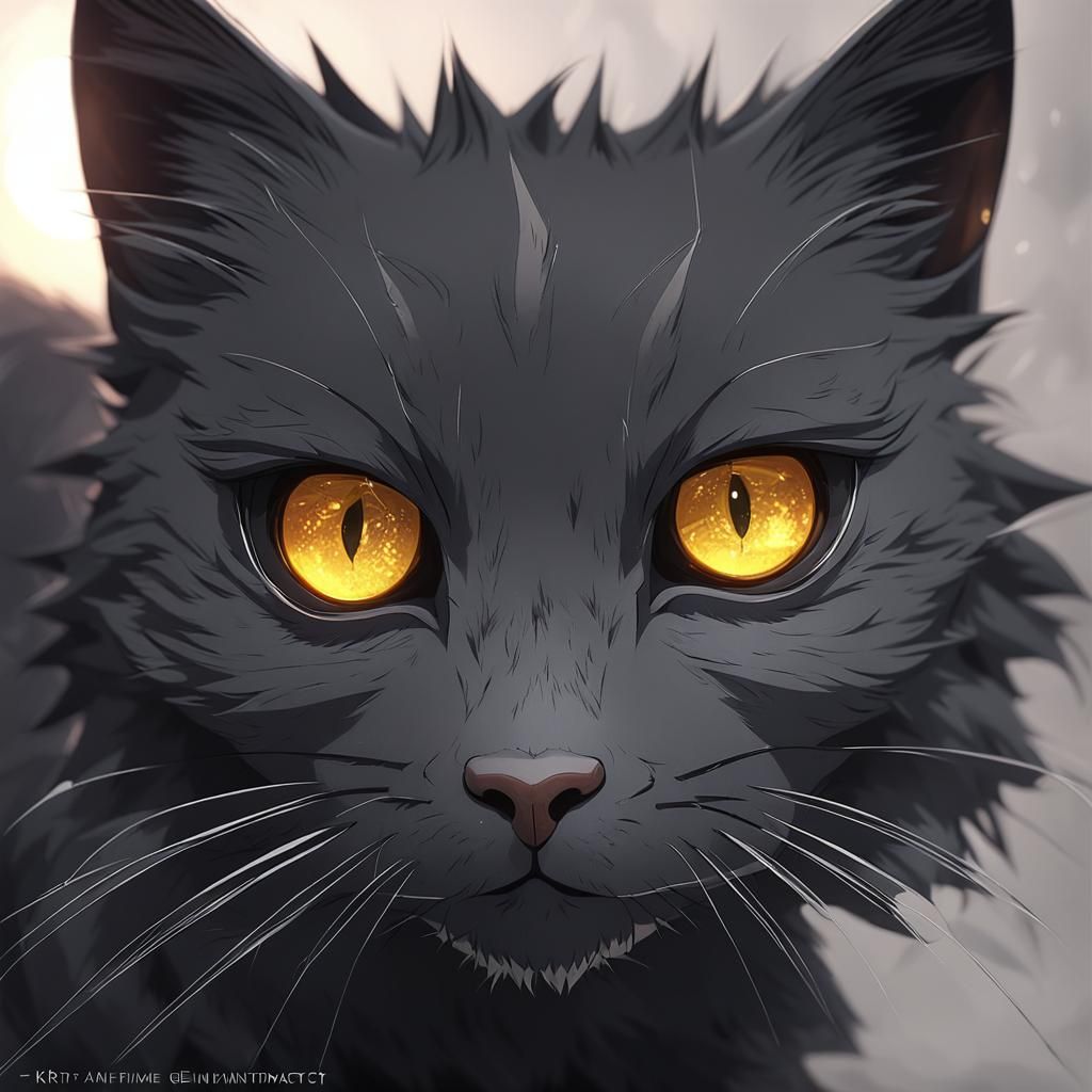 Gray Kitten with Amber Eyes, 3D Anime Art