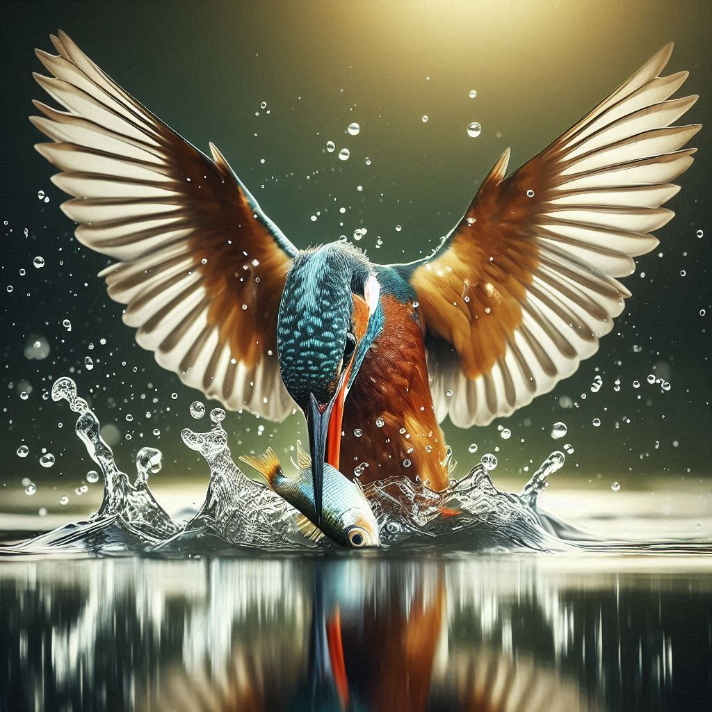 A kingfisher picking a fish.  by @Maria