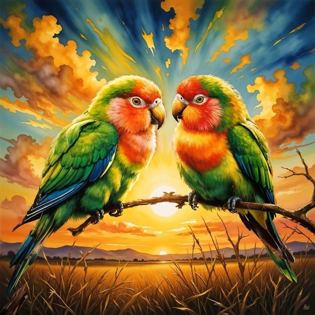 Fischer's Lovebirds  by @silverpoodle
