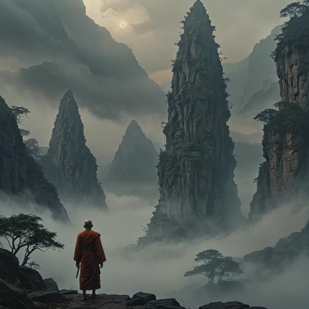 Mystical Encounter: Buddhist Monk and Tathagata in Ethereal ...