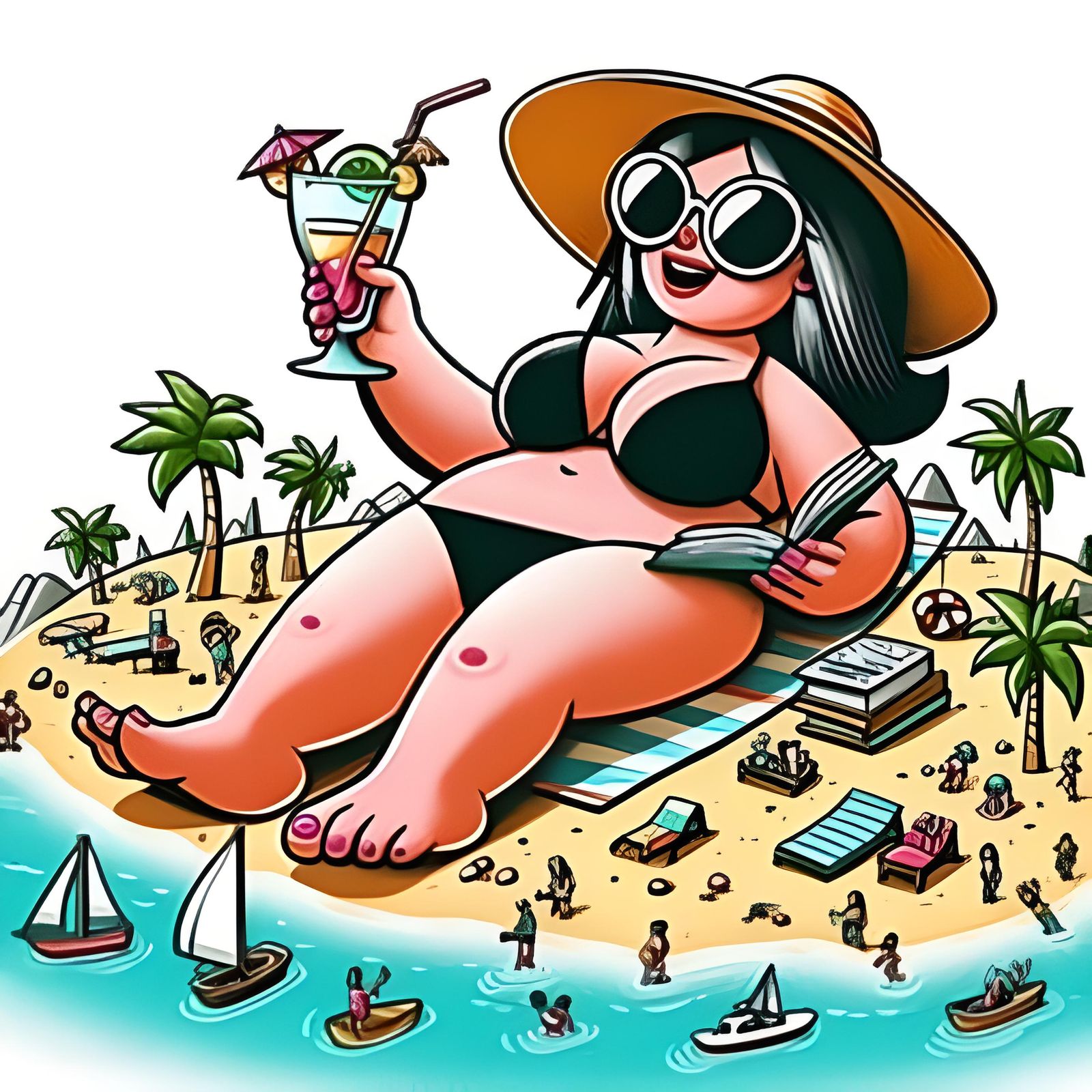 Colossal woman sunbathing