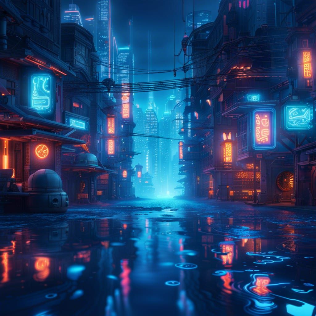 Blue neon city