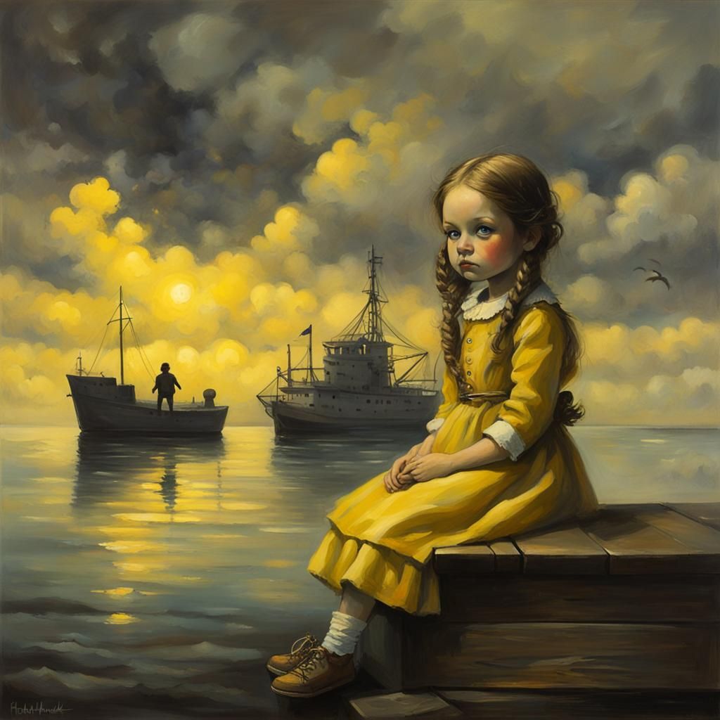 Little doll sitting on the pier