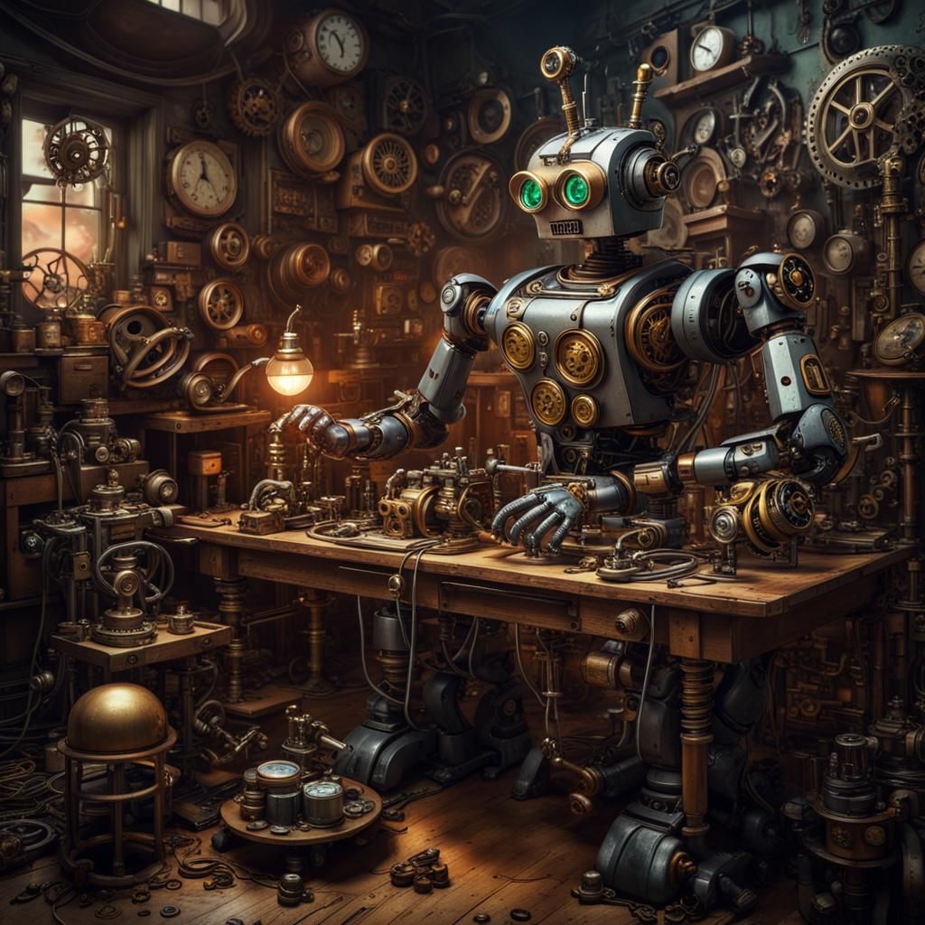 A robot building something
