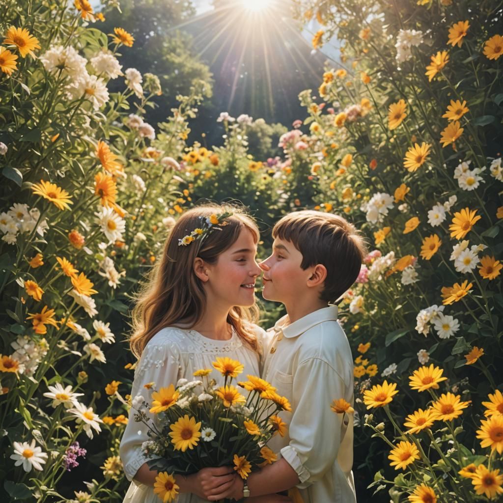 Freddie and Carly with flowers