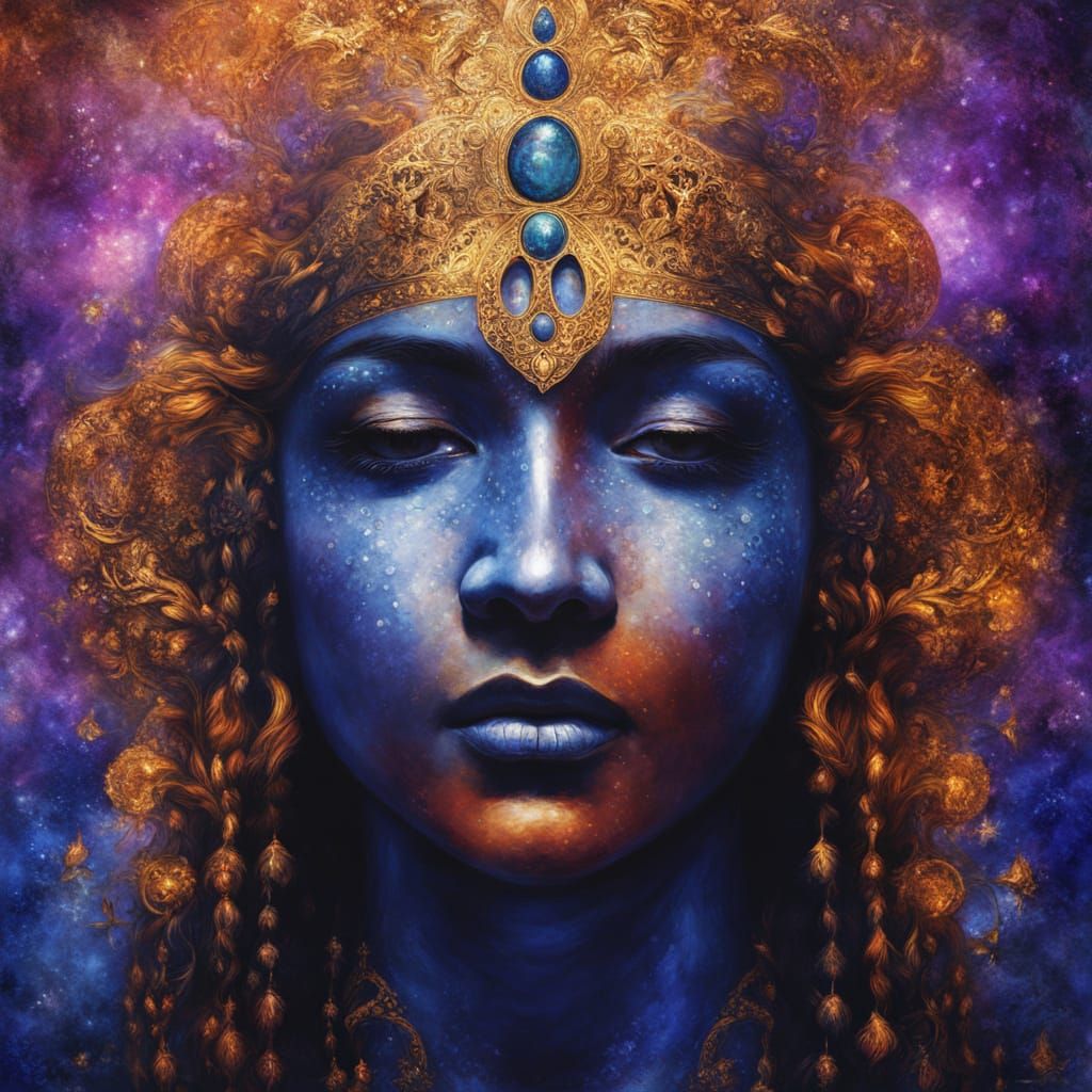 a warm loving atmosphere on a planet with friendly kind spiritual being that are tall with big eyes and have have purple blue light skin wit...