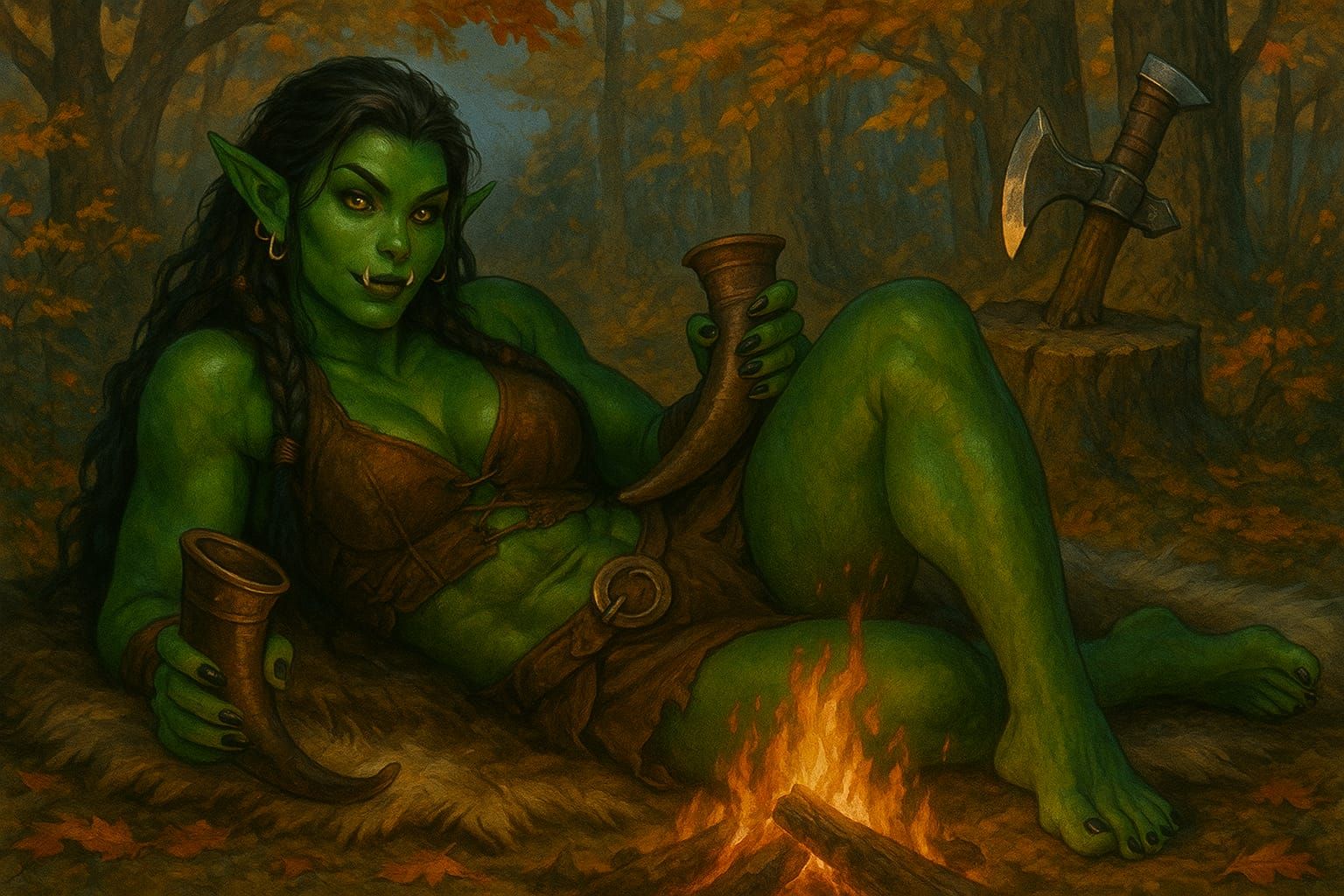 Female Orc campfire