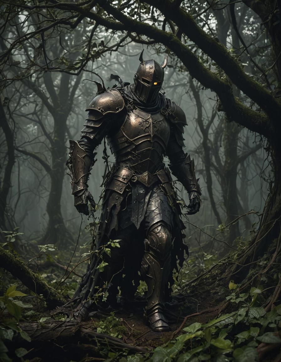 Cursed Knight Statue in Dark Fantasy Forest