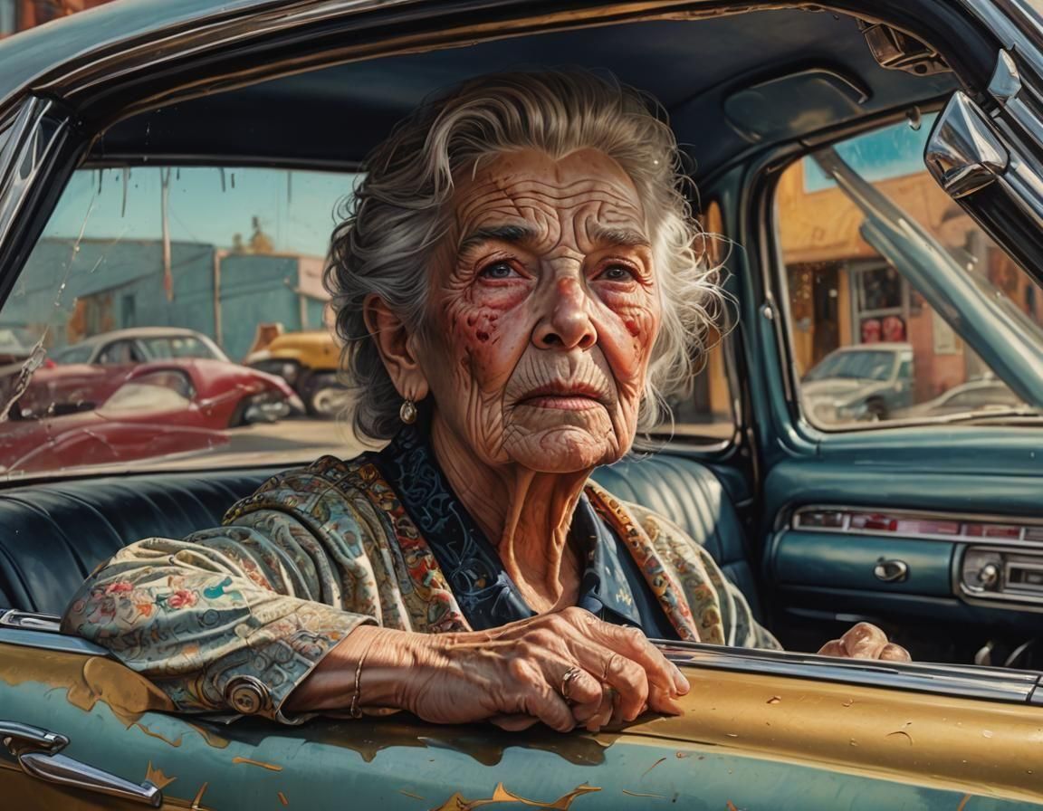Old woman in an old cadillac-find the mistakes.
