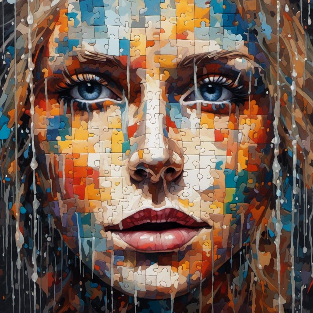 Ethereal Portrait in Fragmented Iridescent Glass