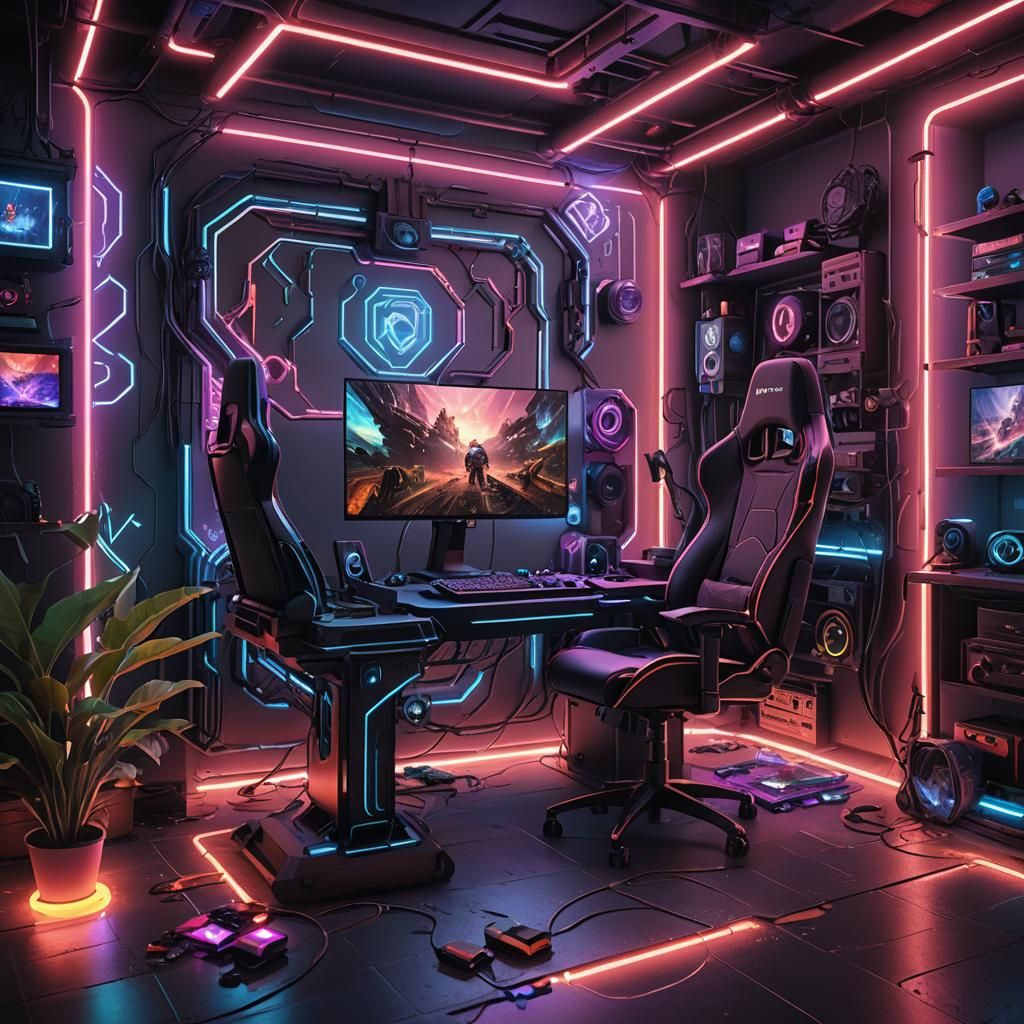 simple Gaming setup with neon rgb lighting