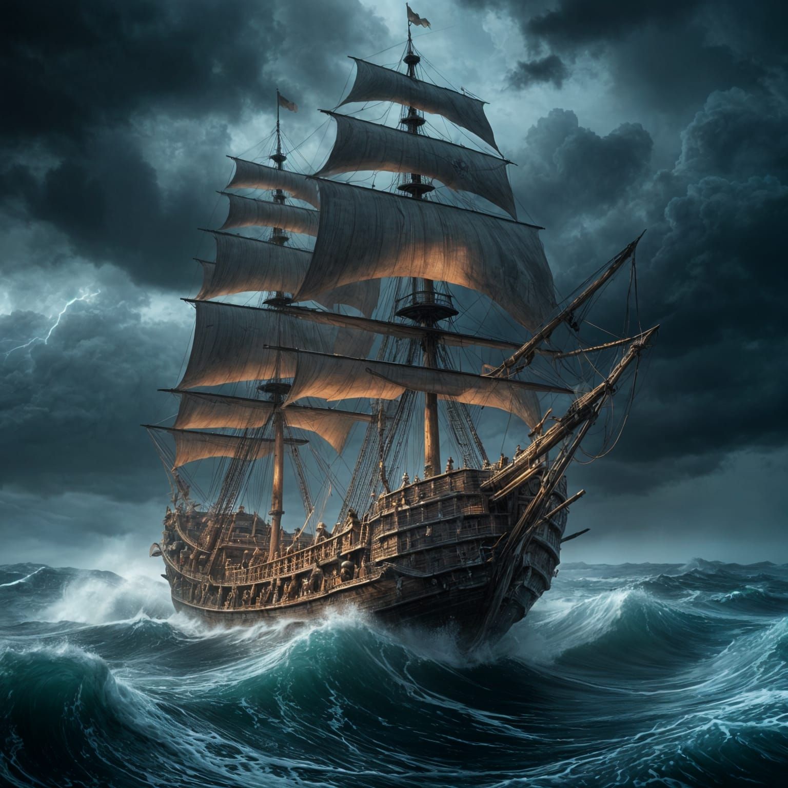 Vessel pirate ride the sea in storm  by @Ugy10