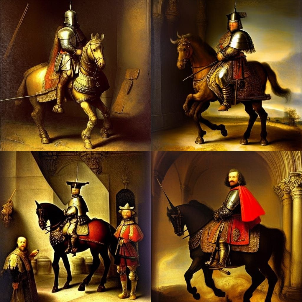 Knight in shining armor, Rembrandt, baroque Art, grandeur, s...