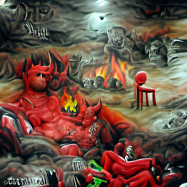 chilling in hell detailed painting