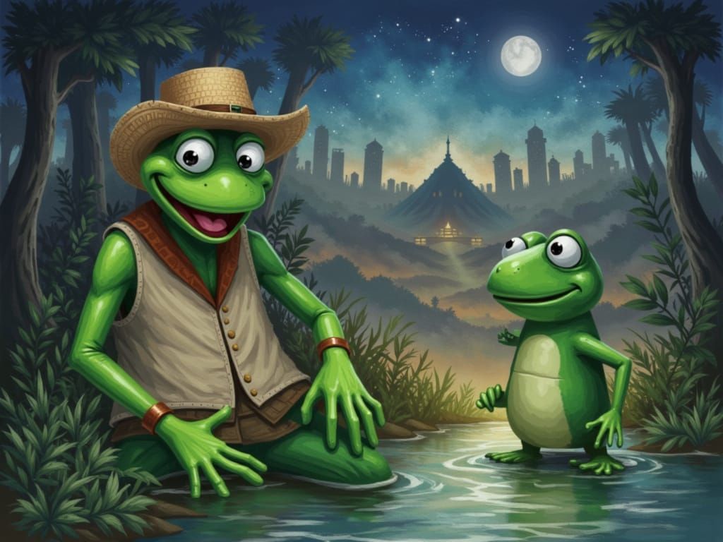 <lora:ominous:1.0> The Adventurous Pepe the frog