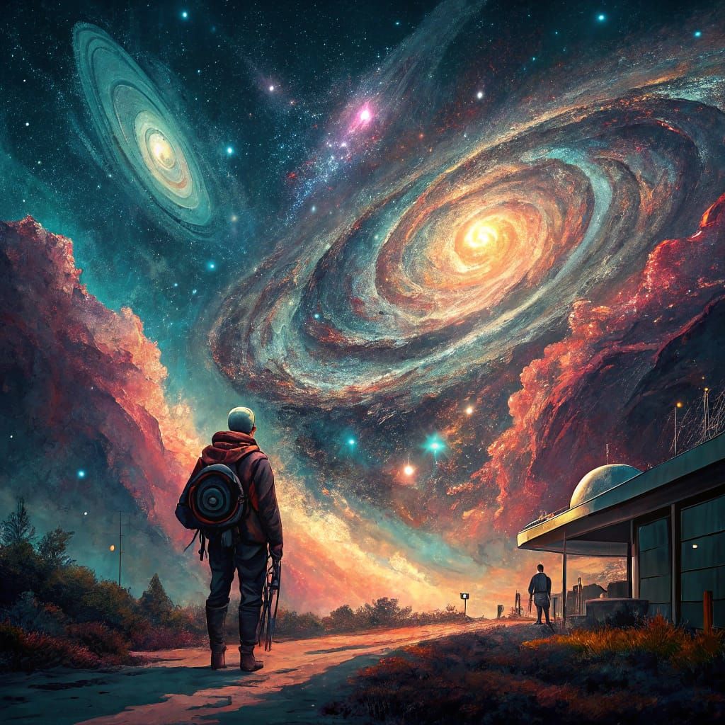 Cosmic Nebulae and Swirling Galaxies in Futuristic Style