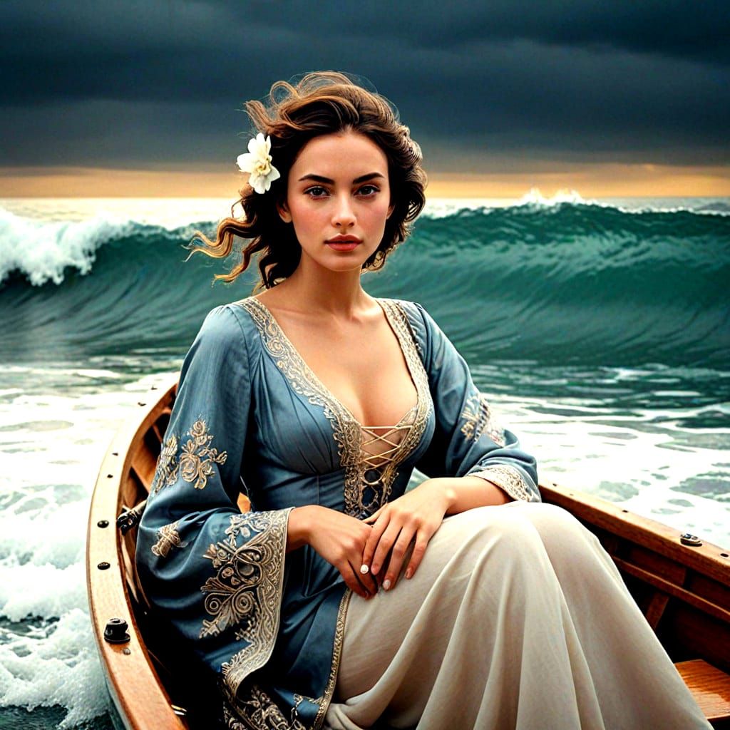 Elegant Lady on Turbulent Seas in a Dramatic Surrealist Styl...