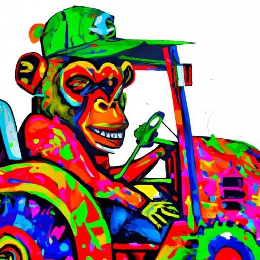 Monkey driving a tractor