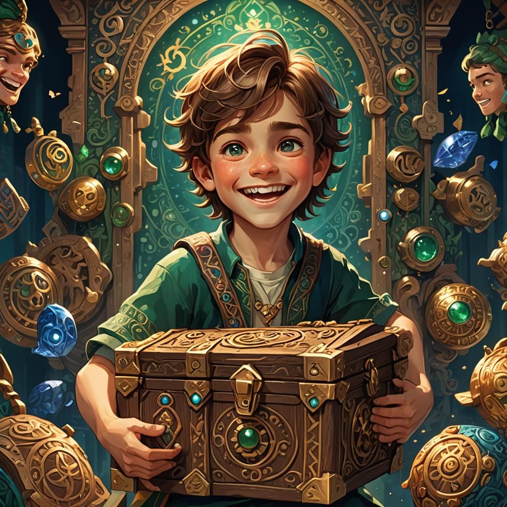 Boy Holds Glowing Chest: Fantastical Concept Art