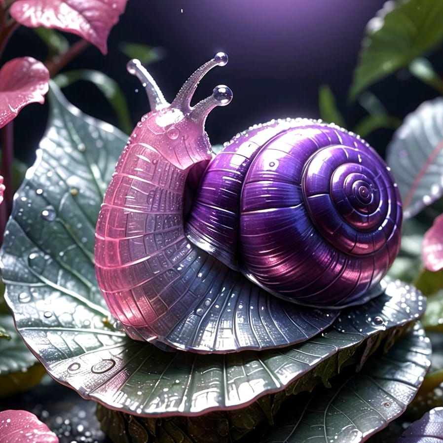 Purple Snail on Silver Leaf: Studio Ghibli Style