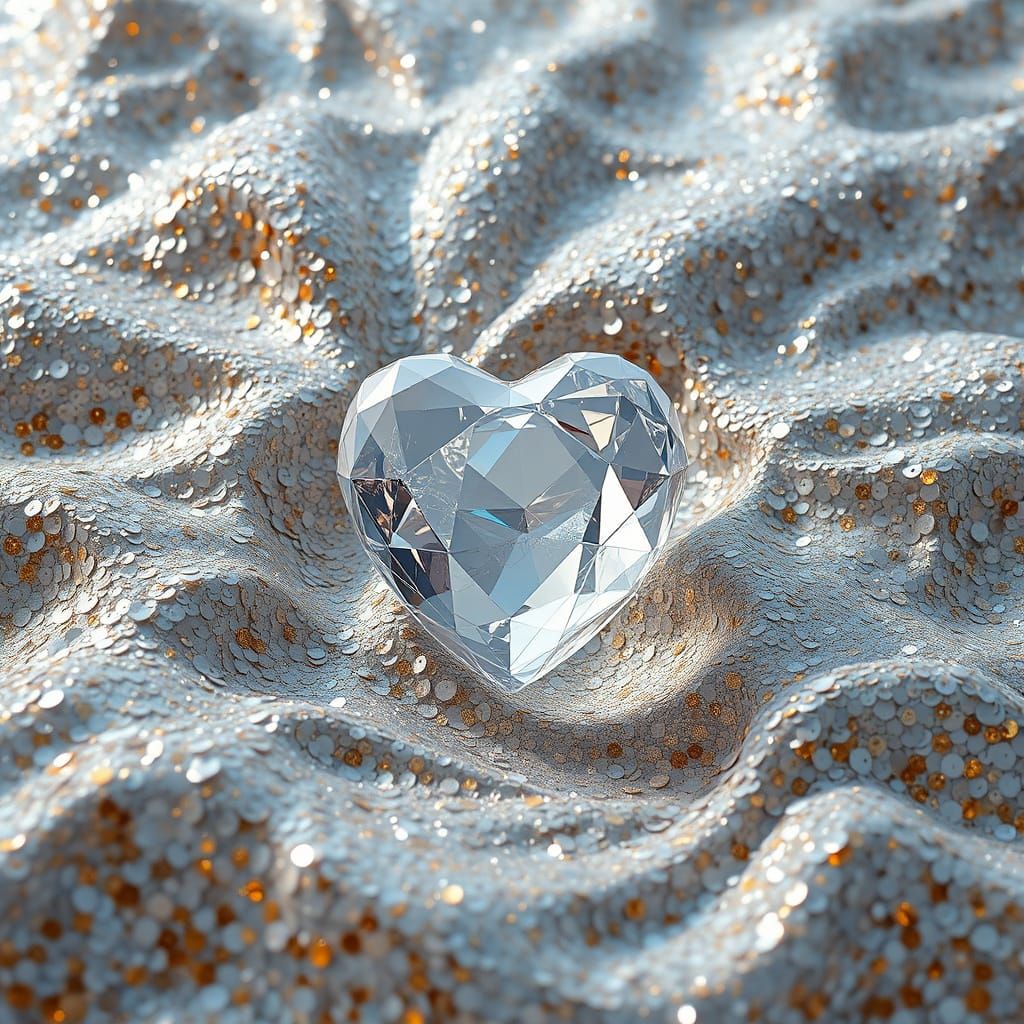 Crystal Heart Adrift in Shimmering Sequin Sea