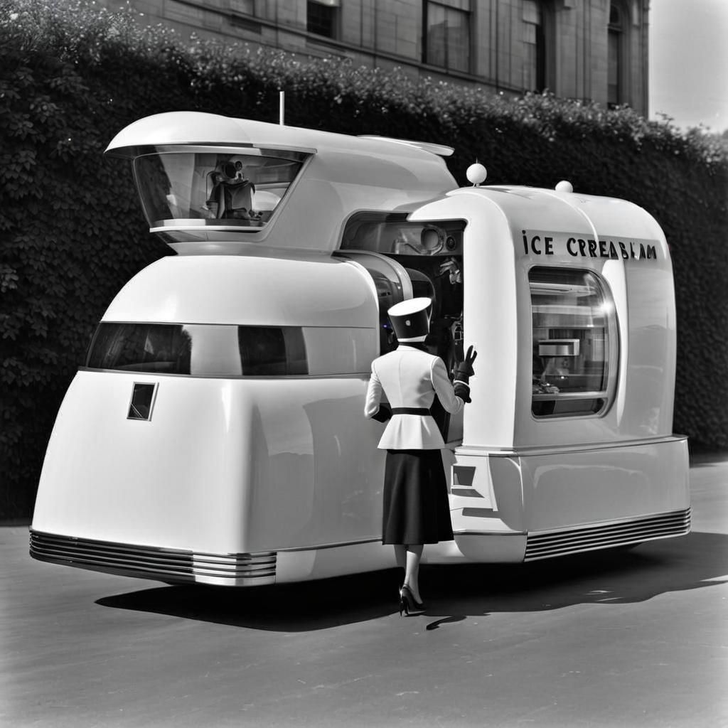 1960s Hovering Retro-Futuristic Ice Cream Truck  by @Noyes