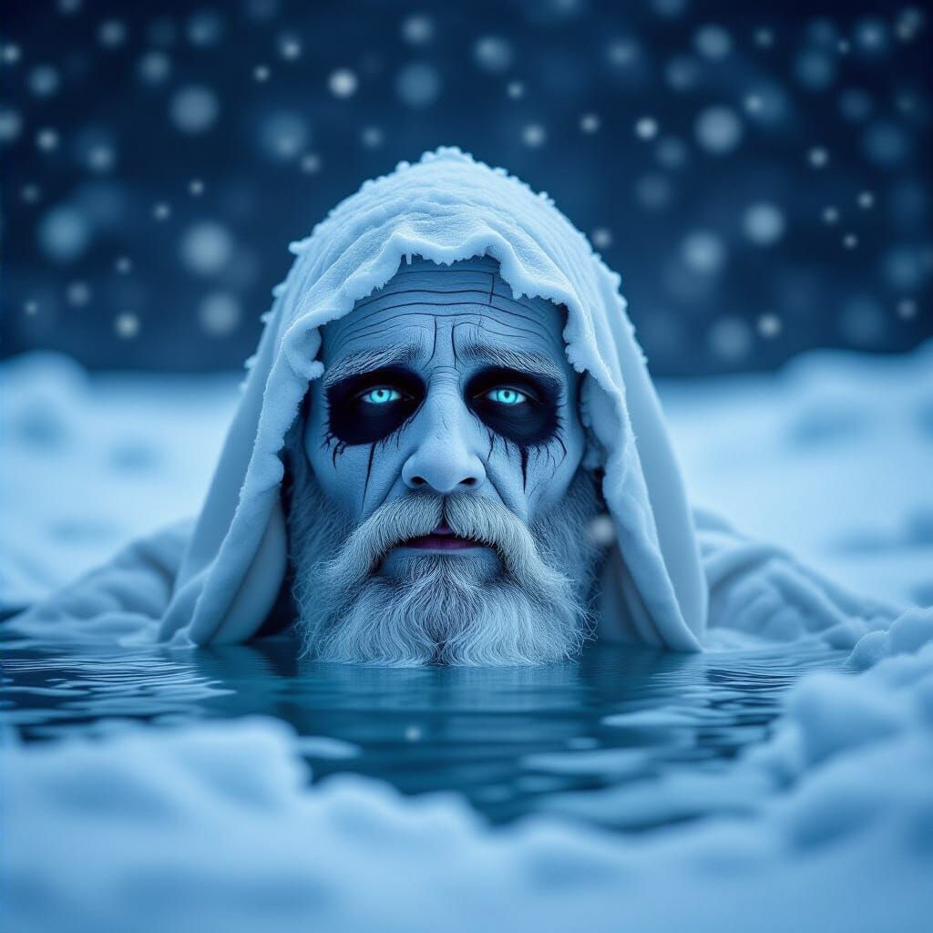 Eerie Body on Water with Glowing Eyes in 3D