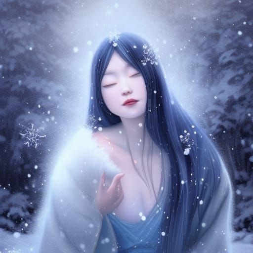 happy-Yuki-Onna enjoying first snowfall of winter while relaxing at ...