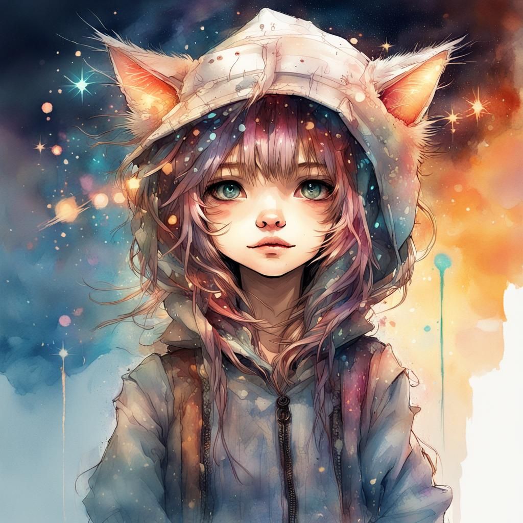 Digital watercolor :: one_character :: cute_chibi_smiling_ki...