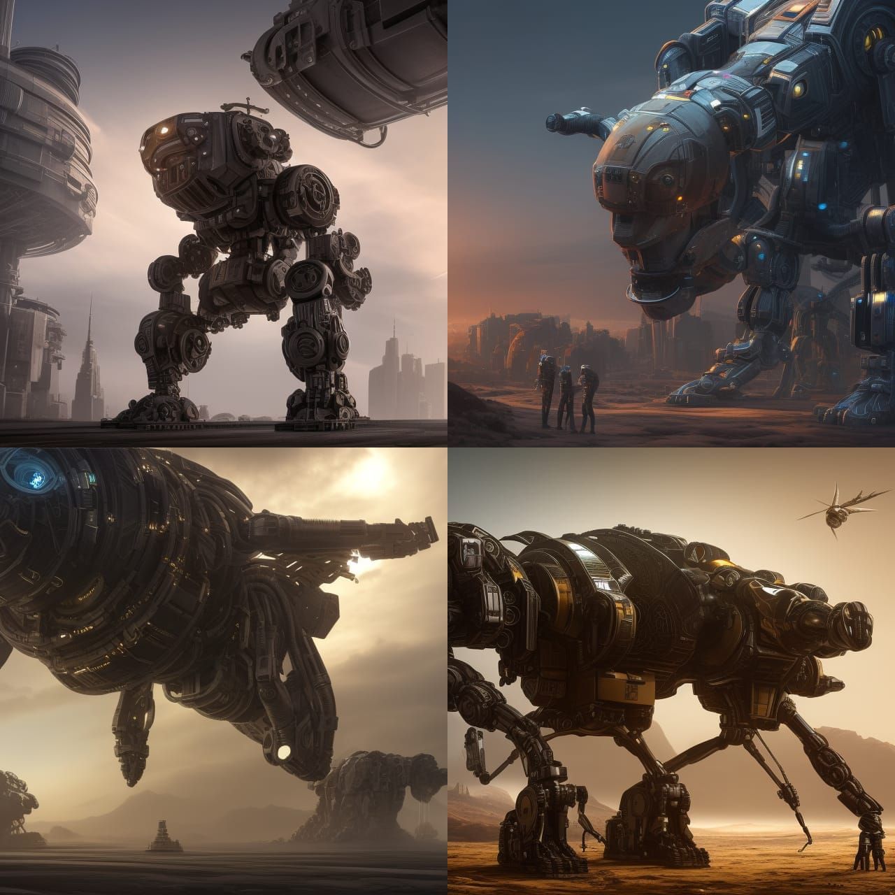 intricate mech details, ground level shot, 8K resolution, Cinema 4D ...