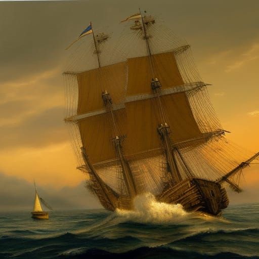 Oil painting of a Spanish galleon 