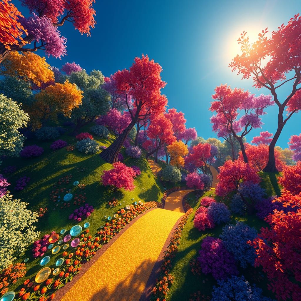 Enchanted Forest Road in Jewel-Toned Digital Art