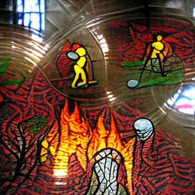 Disc golf in hell stained glass