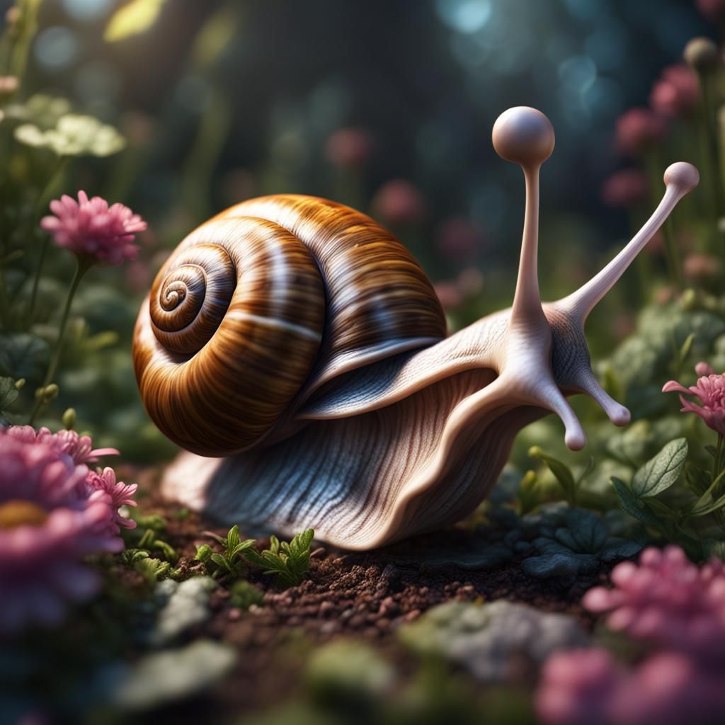 escargot in garden , realstic portrait high 16k perfect rend...