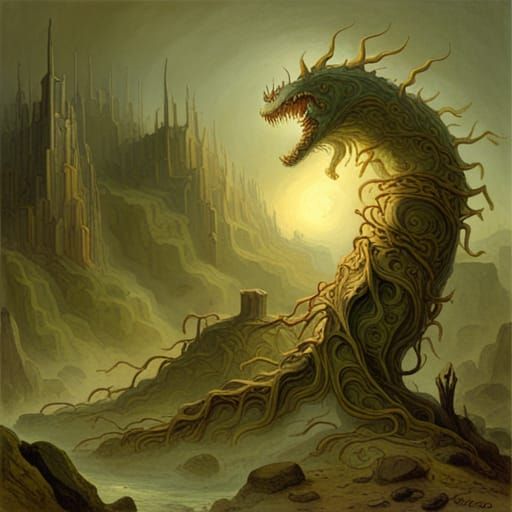 Spiny vines spiraling into the shape of a monster II