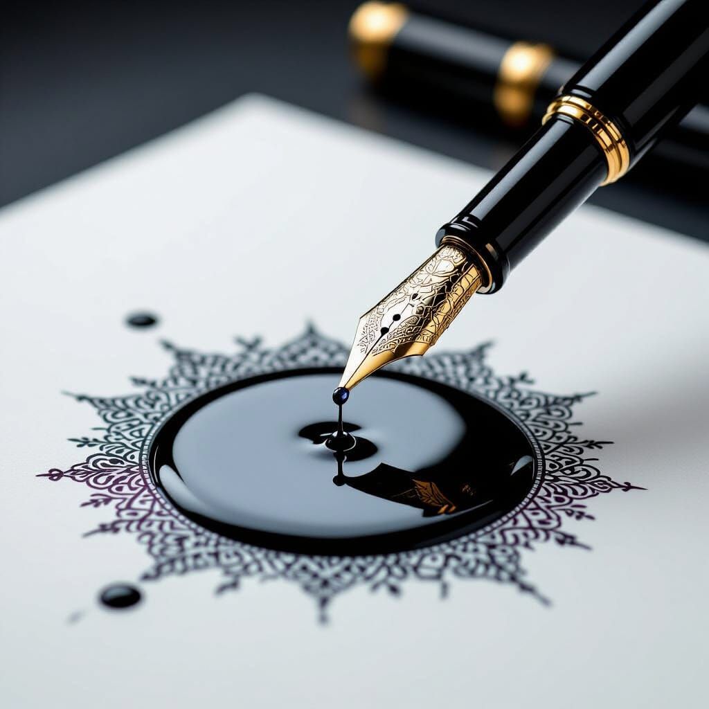 Intricate Needle Fountain Pen Drawing Ink Drop