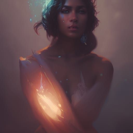 Powerful Black Priestess Casting Magic: Dark Fantasy Art