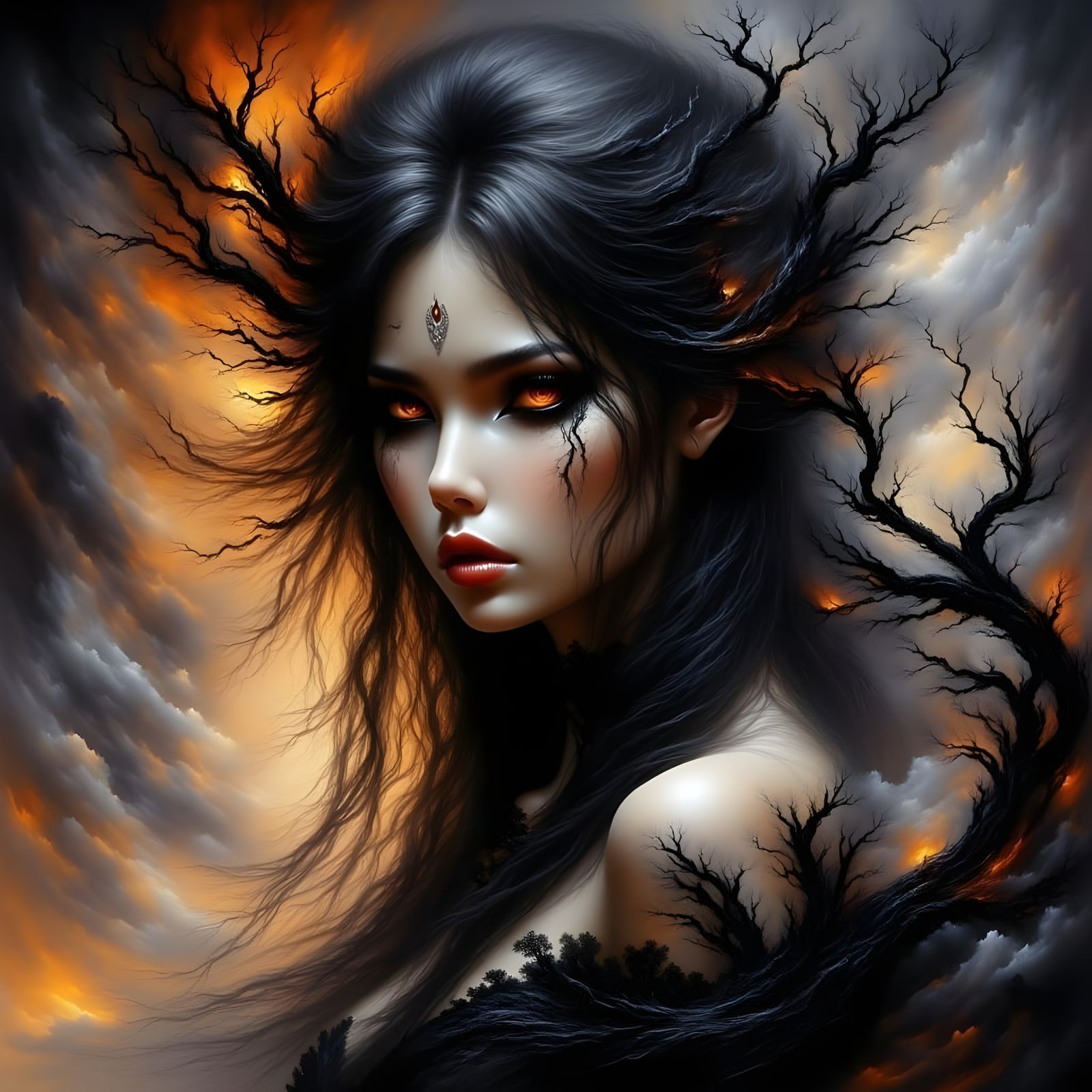 Emo Rapunzel with Mischievous Gaze in Hyperrealistic Style