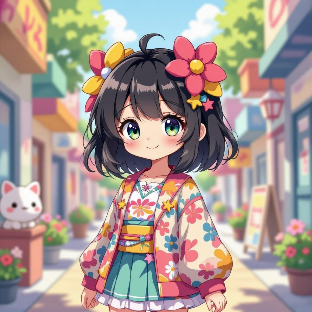 Chii as a Girl in Takashi Murakami-Inspired Digital Art