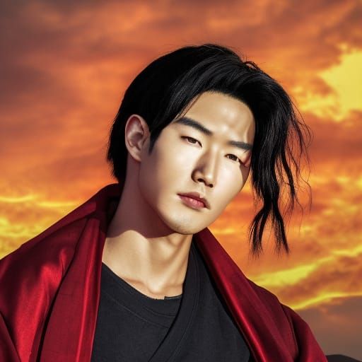 Full portrait of a dangerous red dragon, who is a young Asia...