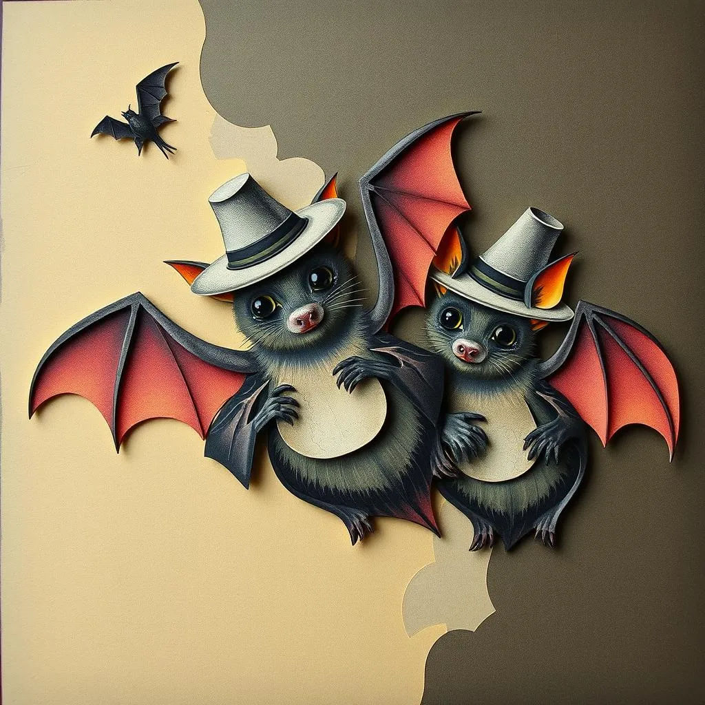 Cute bats in a suit and hat.