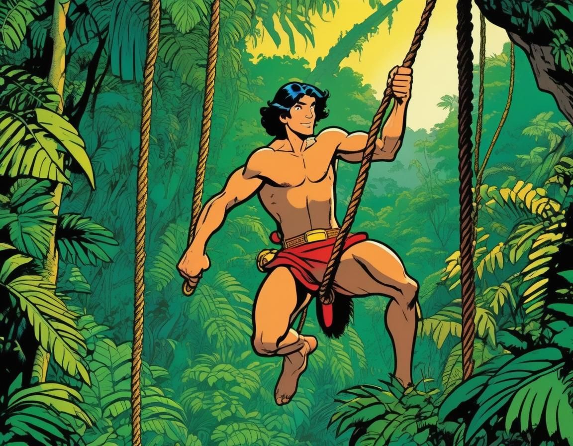Tarzan and Boy's Jungle Adventure in Hergé Style