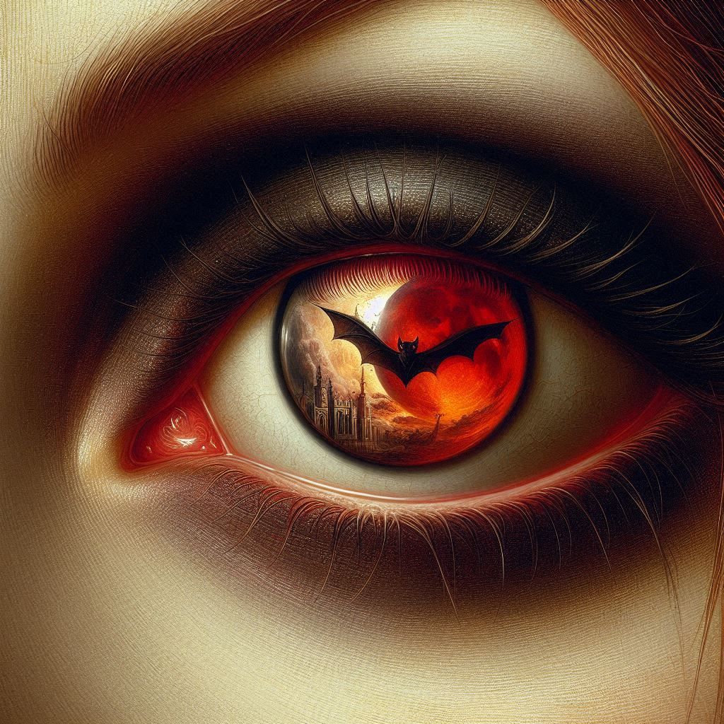 renaissance art, close up of a beautiful vampiress's eye wit...