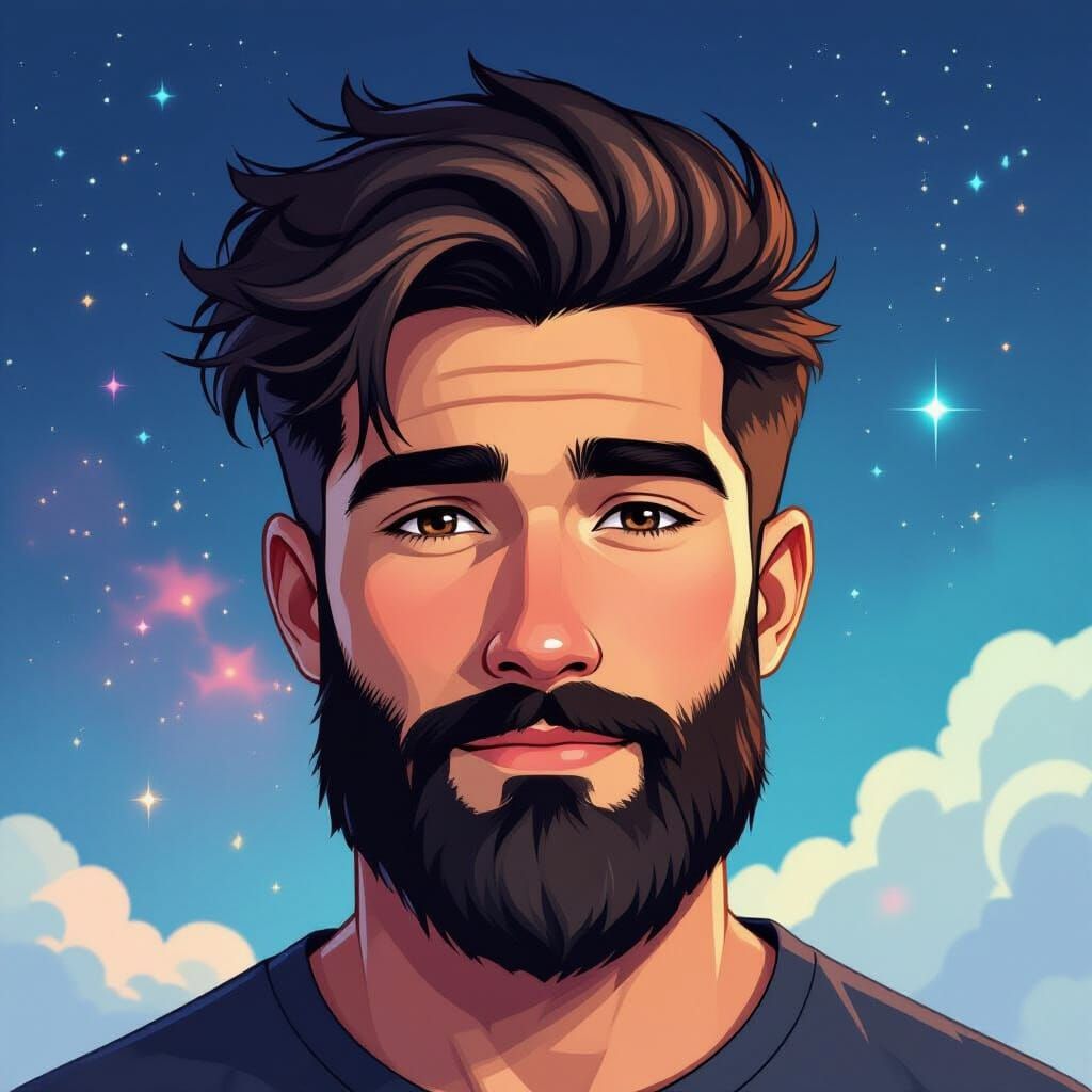 Handsome Man with Beard in Digital Art Style