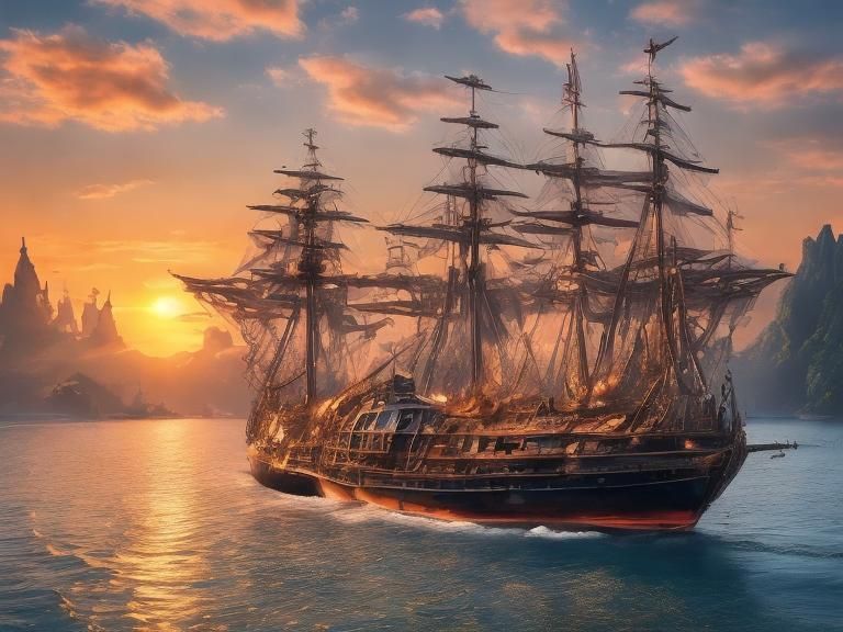 The sun setting over a beautiful fantasy harbor full of ships. Drone photography. <lora:NC Hyperreal DS8:1.0> Hyperrealistic Fantasy concept...