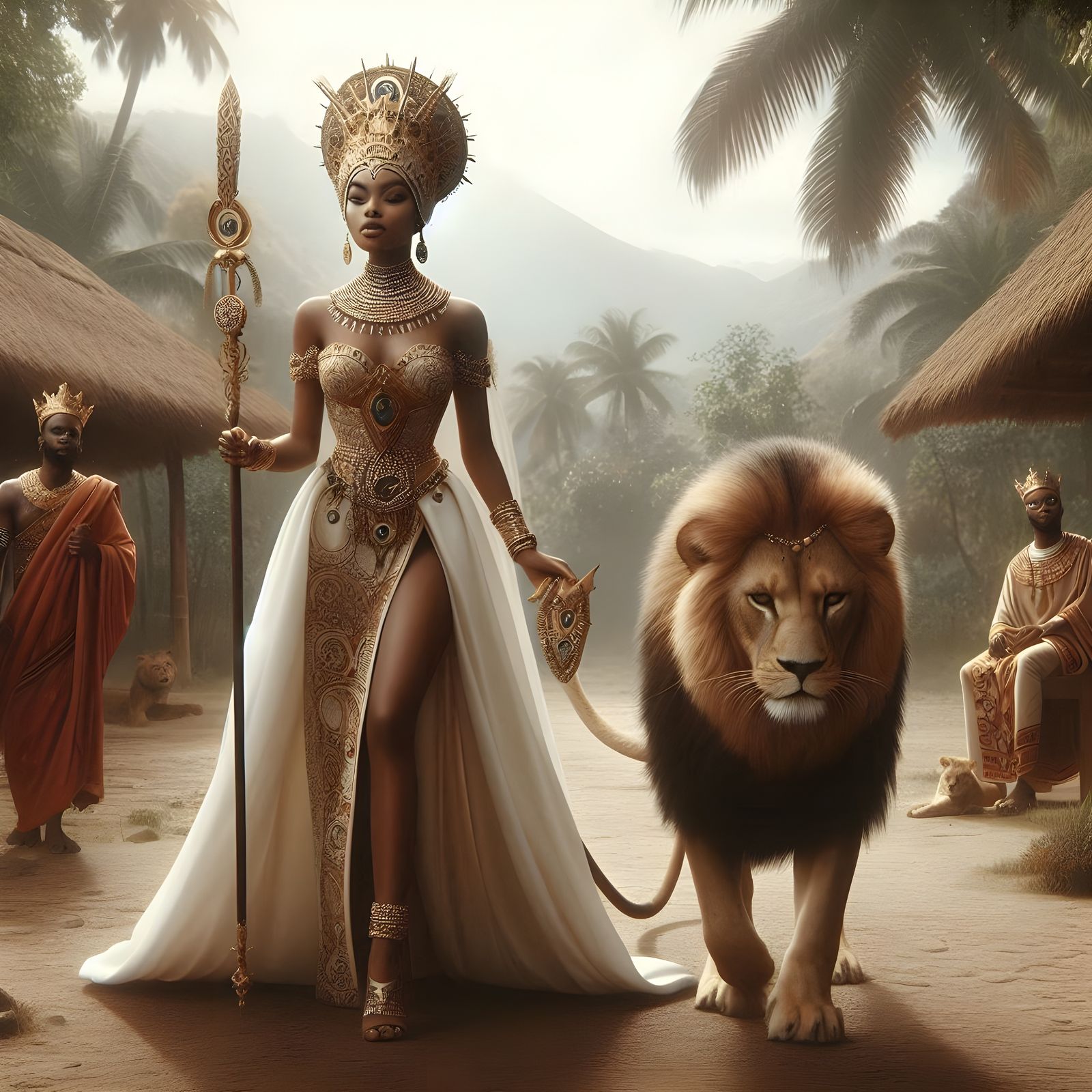 BEAUTIFUL AFRICAN QUEEN WITH A LION